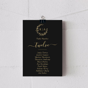 Elegant Black & Gold Monogram Wreath Wedding Cards