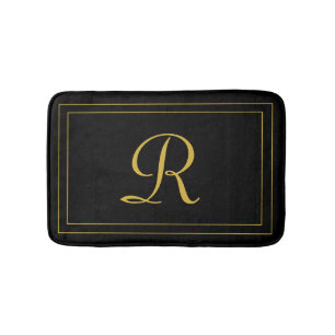 Elegant Black & Gold Monogrammed Personalised  Bath Mat