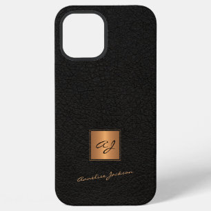Elegant black gold monogrammed script name iPhone 12 pro max case