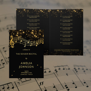 Elegant Black Gold Music Senior Recital Program Invitation