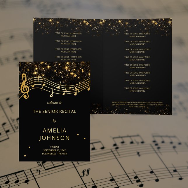 Elegant Black Gold Music Senior Recital Program Invitation (Elegant Black Gold Music Senior Recital Program)