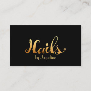 Elegant Black & Gold Nail Technician Business Card
