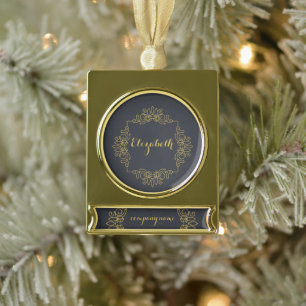Elegant black gold name banner gold plated banner ornament