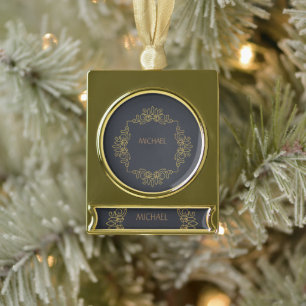 Elegant black gold name banner gold plated banner ornament