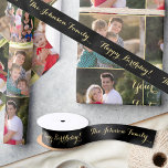 Elegant Black Gold Name Happy Birthday Gift Wrap Satin Ribbon<br><div class="desc">Create your own custom, personalised, beautiful elegant stylish faux gold typography / script, black colour ribbon, in silky smooth shiny satin and ribbed textured strong durable grosgrain options. Simply type in the name / family name, to customise. You may even replace "Happy Birthday" with "Congratulations" or your own note /...</div>