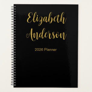 Elegant Black Gold Name Text  2025 Template Planner