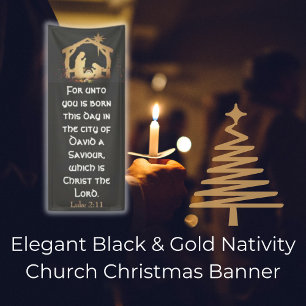 Elegant Black & Gold Nativity Church Christmas  Banner