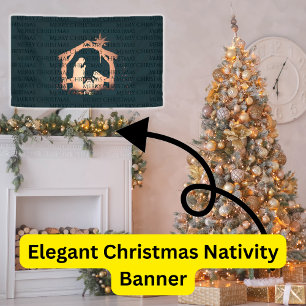 Elegant Black Gold Nativity Merry Christmas Banner