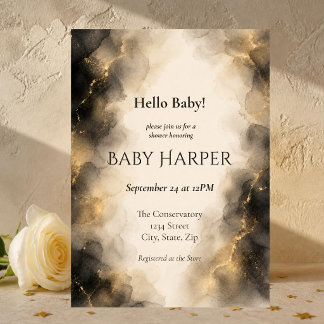 Elegant Black & Gold Neutral Baby Shower Invitation