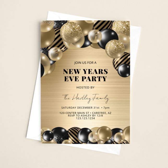 Elegant Black Gold New Years Eve Invitation (Creator Uploaded)