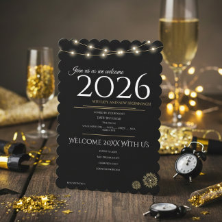 Elegant Black & Gold New Year's Eve Party  Invitation