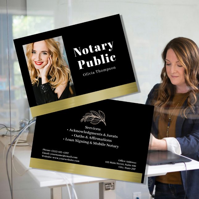 Elegant Black & Gold Notary Public Business Card (Creator Uploaded)