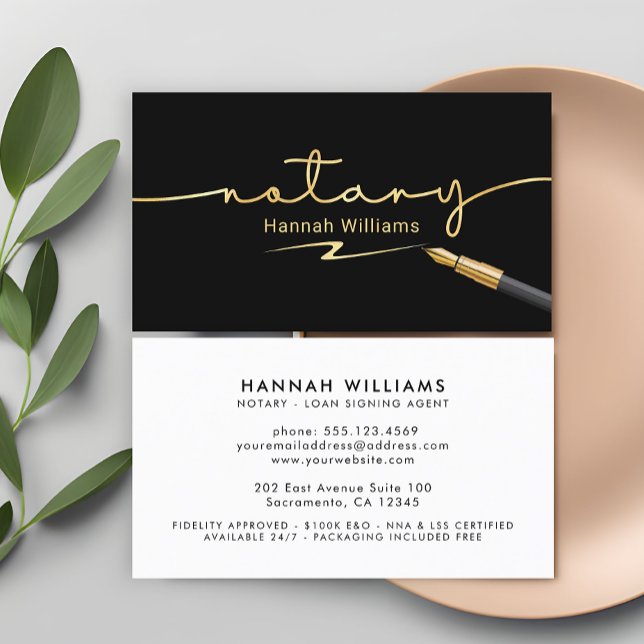 Elegant Black & Gold Notary Public Business Card (Creator Uploaded)