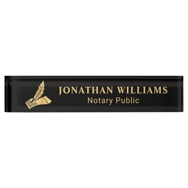 Elegant Black & Gold Notary Public Nameplate (Front)