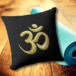 Elegant Black Gold Om Sanskrit Symbol Cushion