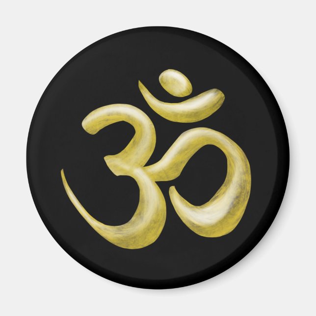 Elegant Black Gold Om Sanskrit Symbol Magnet (Front)