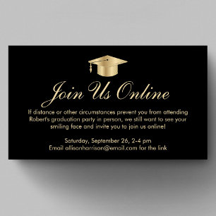 Elegant Black Gold Online Graduation Party Enclosure Card