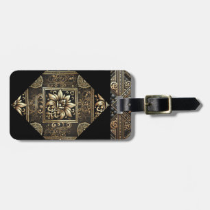Elegant Black & Gold Ornate Luggage Tag