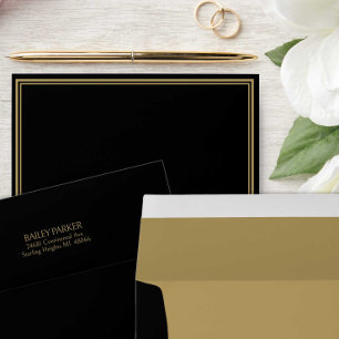 Elegant Black Gold Ornate Typography Wedding Envelope