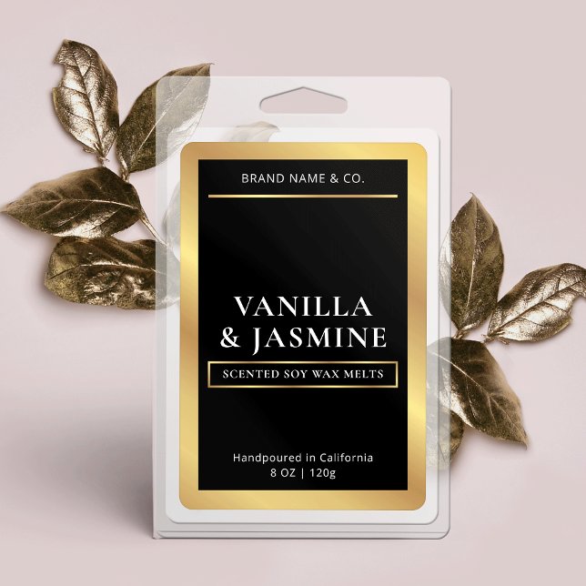 Elegant Black & Gold Packaging Wax Melts Label (Elegant black and gold wax melts rectangle labels with gold foil effects)