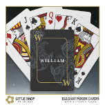 Elegant Black Gold Paisley Monogram Initial Name Playing Cards<br><div class="desc">These playing cards feature a classic black and grey paisley pattern with an elegant gold customisable name and initials. This sophisticated design will appeal to men and women with discriminating taste. Modify the name and initials to create a sophisticated gift for Father’s Day and wedding groomsmen who enjoy playing card...</div>
