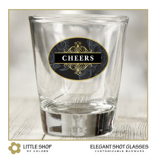 Elegant Black Gold Paisley Personalised Shot Glass