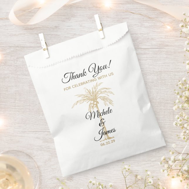 Elegant Black Gold Palm Tree Modern Wedding Favour Bags (Clipped)