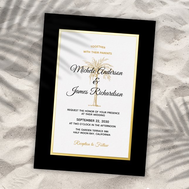 Elegant Black Gold Palm Tree Tropical Wedding (Elegant Black Gold Palm Tree Tropical Wedding Foil Invitation)