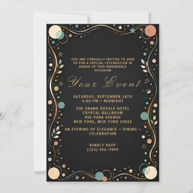 Elegant Black Gold Party Invitation (Front)