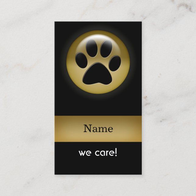 elegant black gold paw print pet Business Card (Front)