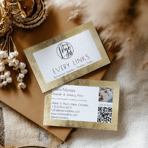 Elegant Black Gold Permanent Jewelry QR Code Business Card