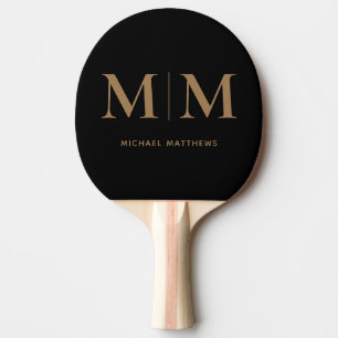 Elegant Black Gold Personalised Masculine Monogram Ping Pong Paddle