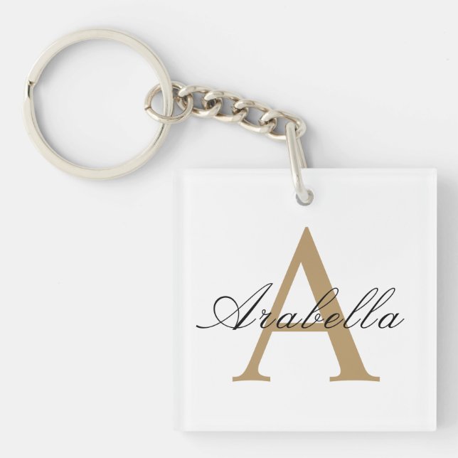 Elegant Black Gold  Personalised Monogram  Name  Key Ring (Front)