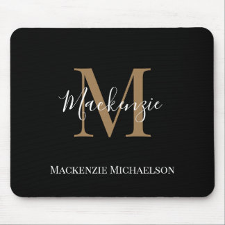 Elegant Black Gold Personalised Monogram Name Mouse Pad