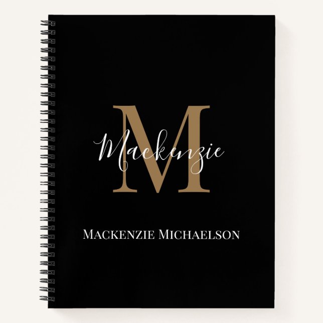Elegant Black Gold Personalised Monogram Name  Notebook (Front)