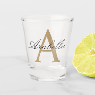 Elegant Black Gold Personalised Monogram Name Shot Glass