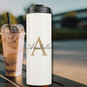 Elegant Black Gold  Personalised Monogram  Name  Thermal Tumbler