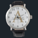 Elegant Black Gold  Personalised Monogram  Name  Watch<br><div class="desc">Personalised tote bags are perfect for yourself,  or as a gift! These are also the perfect bride's gift or proposal gift.</div>