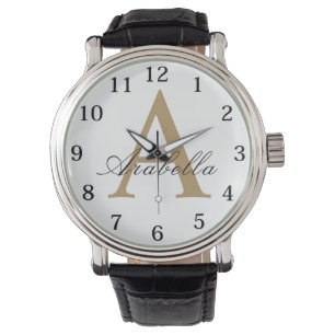 Elegant Black Gold  Personalised Monogram  Name  Watch