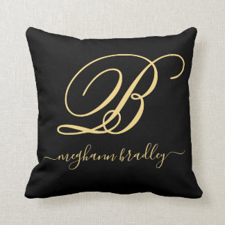  Elegant Black Gold Personalised Name Monogrammed  Cushion
