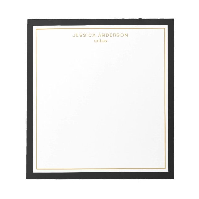 Elegant Black Gold Personalised Notepad (Front)