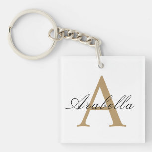 Elegant Black Gold  Personalized Monogram  Name  Key Ring