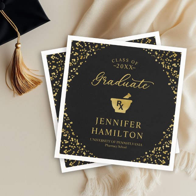 Elegant Black Gold Pharmacy School Graduation Napkin (Creator Uploaded)