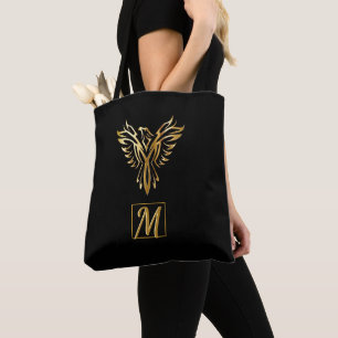 Elegant Black Gold Phoenix Rising Mythical Bird Tote Bag