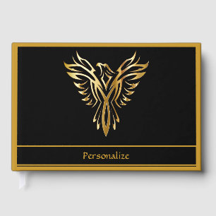 Elegant Black & Gold Phoenix Rising Symbol Guest Book