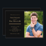 Elegant Black Gold Photo Bar Mitzvah Invitation<br><div class="desc">An elegant and simple design with space to add your favourite photo,  on a solid black background with gold colour text.  Back is solid black.</div>