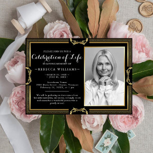 Elegant Black Gold Photo Celebration of life Invitation