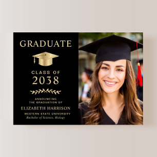 Elegant Black Gold Photo College Graduation Announcement
