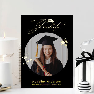 Elegant Black Gold Photo Graduation Announcement