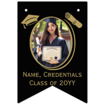 Elegant Black, Gold Photo Graduation Cap, Diploma